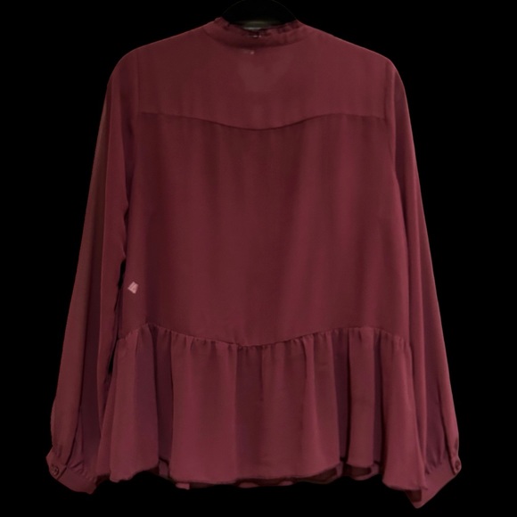 Who What Wear Sheer Tuxedo Ruffle Bib Blouse - Picture 4 of 11